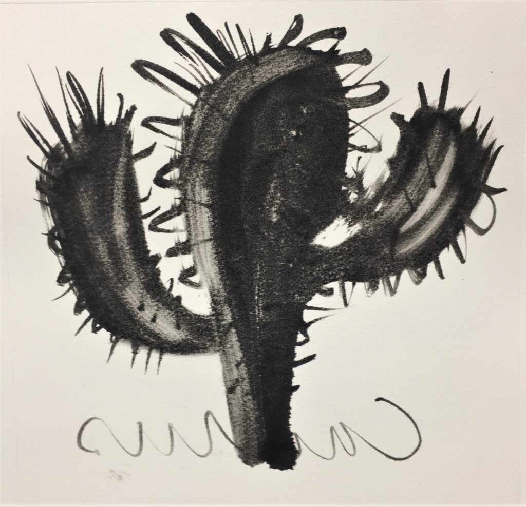 cactus,monotype, monoprint. saguaro cacatus,