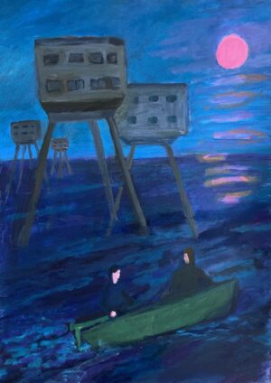 Pink Moon over Maunsell Forts